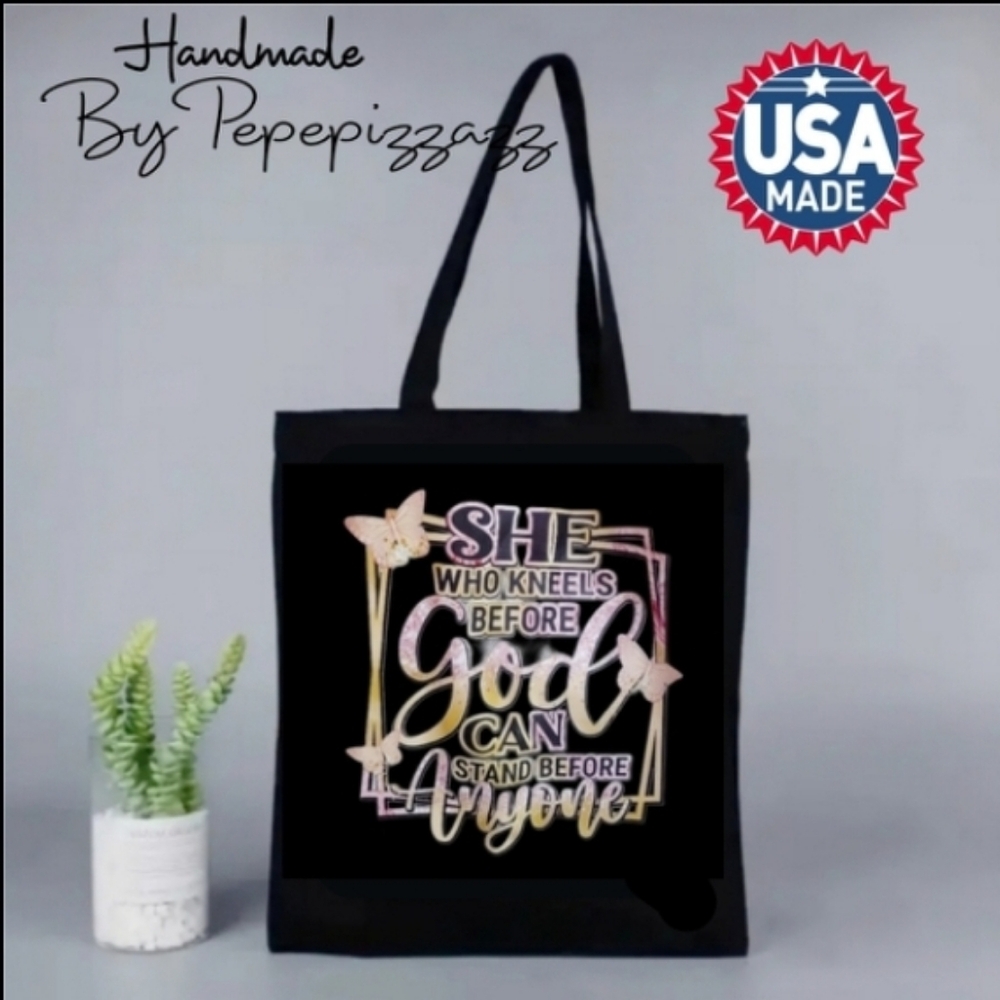 NWT HANDMADE lightweight canvas Bag with print.  SHE WHO KNEELS B4 GOD CAN STAND